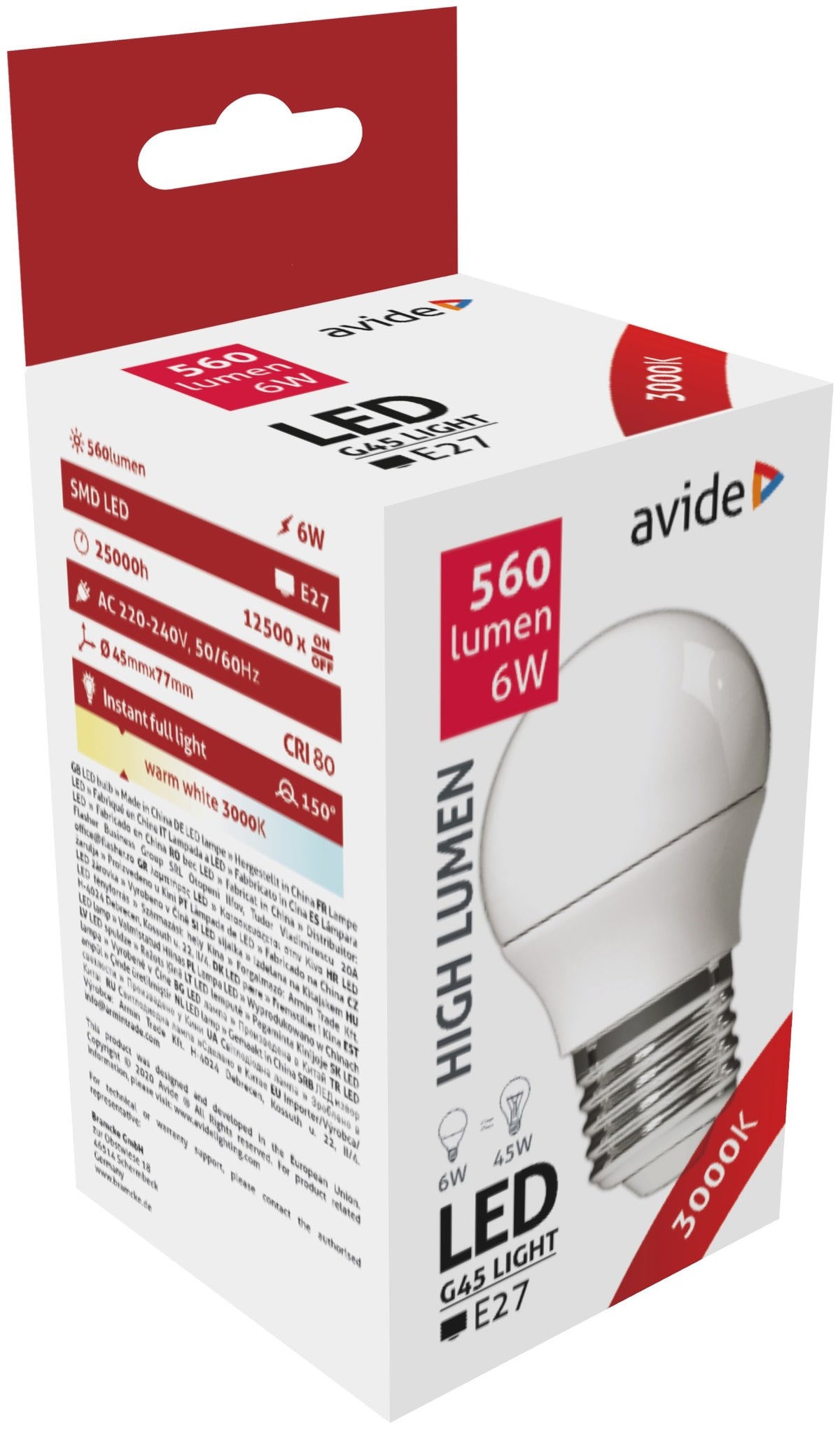 Avide 285268 Žarnica mini LED 6W E27 3000K 560lm G45 150°