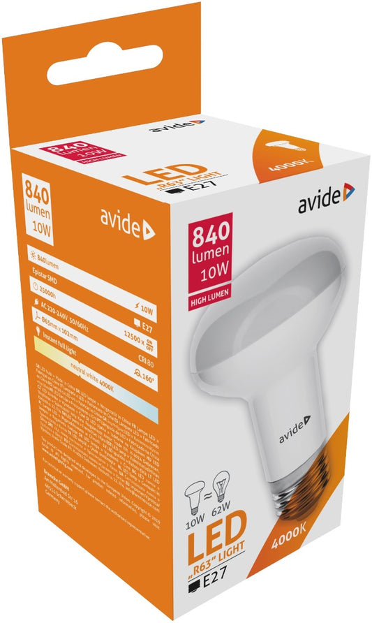 Avide 286586 Žarnica LED 10W E27 4000K 840lm R63 160°