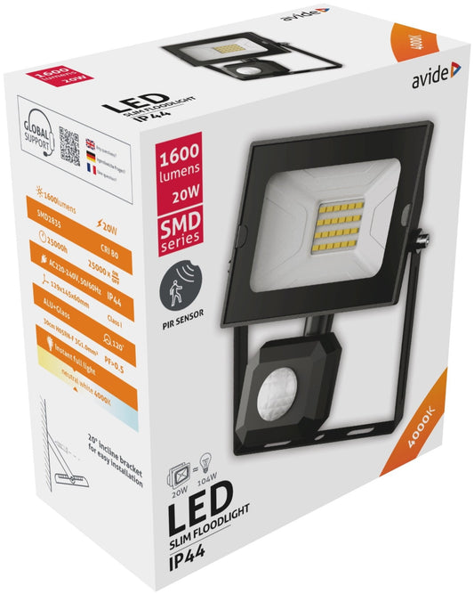 Avide 909004 SMD LED Reflektor Slim s senzorjem gibanja 20W NW 1600 lm