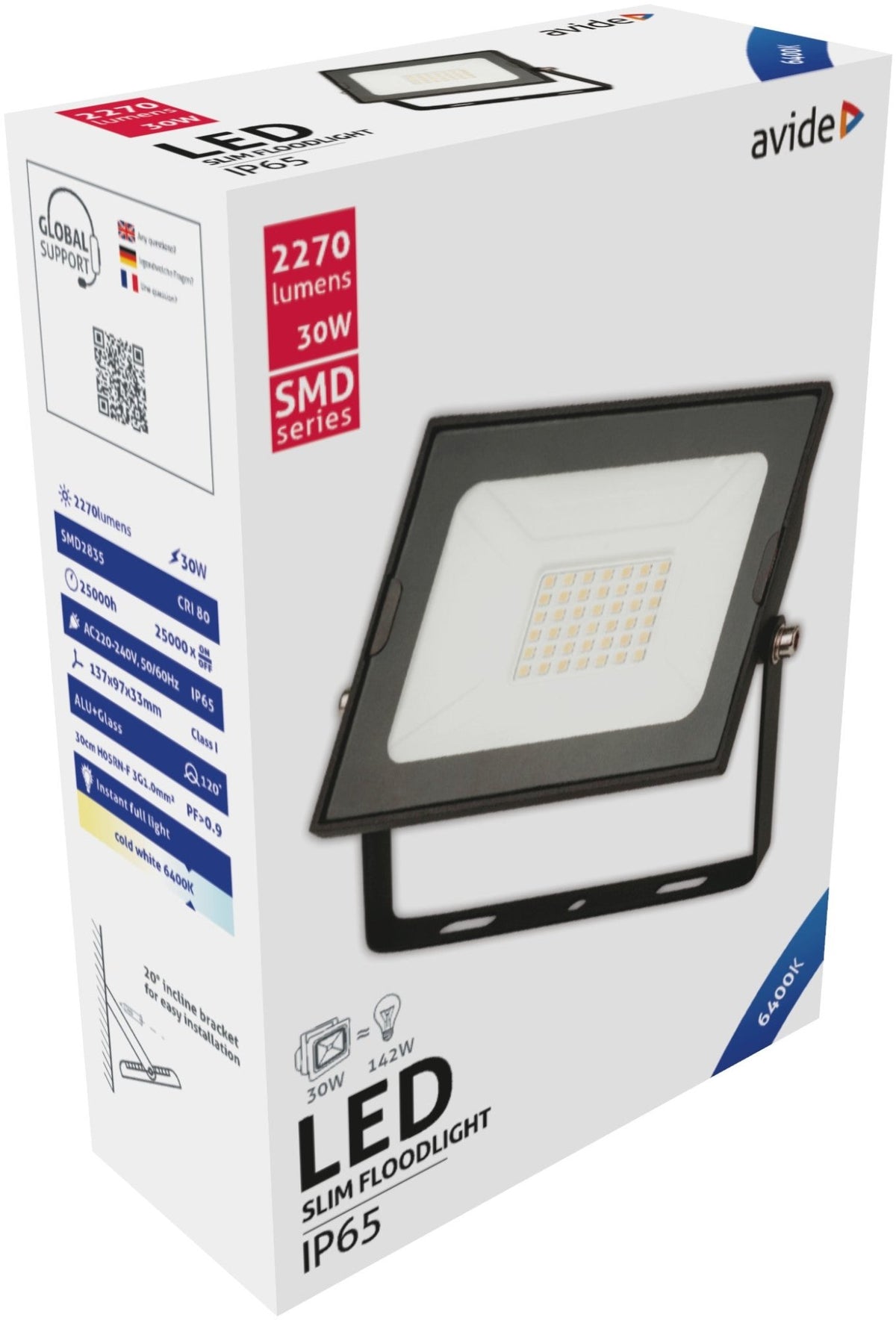 Avide 914121 Reflektor Slim SMD LED 30W CW 2270 lm